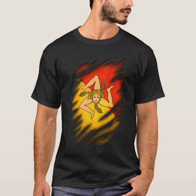 Rippad skjorta med siciliansk flagga t shirt (Framsida)