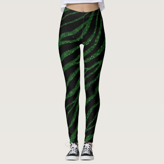 Rippad SpaceTime Rand - Glitter Grönt Leggings (Framsida)