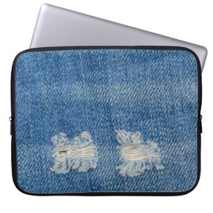 Rippade Denim Jeans Close-Up Struktur. Laptop Fodral