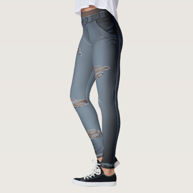 Rippade Jeans Leggings Roligt Halloween Leggings (Vänster)