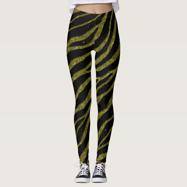 Rippat SpaceTime Rand - Glitter Guld Leggings (Framsida)