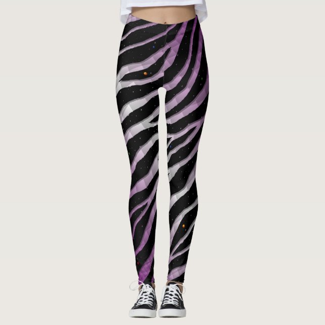 Rippat SpaceTime-Rand - Lila/vit Leggings (Framsida)