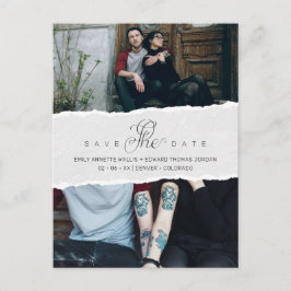 Ripped Paper Effect Wedding Custom Photo Script Inbjudan Vykort