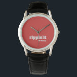 Rippin One Ord Skater Lingo Text med Namn Armbandsur<br><div class="desc">Och med den här designen försöker jag mynta ett nytt ord i skater lingo... Rippin är allt ett ord och om du är en skater vet du vad det elak. Jag hoppas att skater över hela land bär en, eller åtminstone du! :) Anpassa enkelt den här coolans tidsdel genom att...</div>