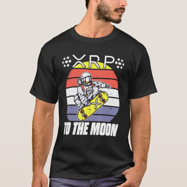 Ripple XRP Astronaut Retro Sunset Blockchain 1 T Shirt (Framsida)