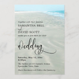 Rippled Sand Aqua Vatten Photo Modern Beach Weddin Inbjudningar