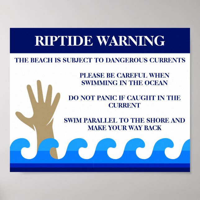 Riptide Warning Dangerous Ocean Currency Beach Poster (Framsidan)