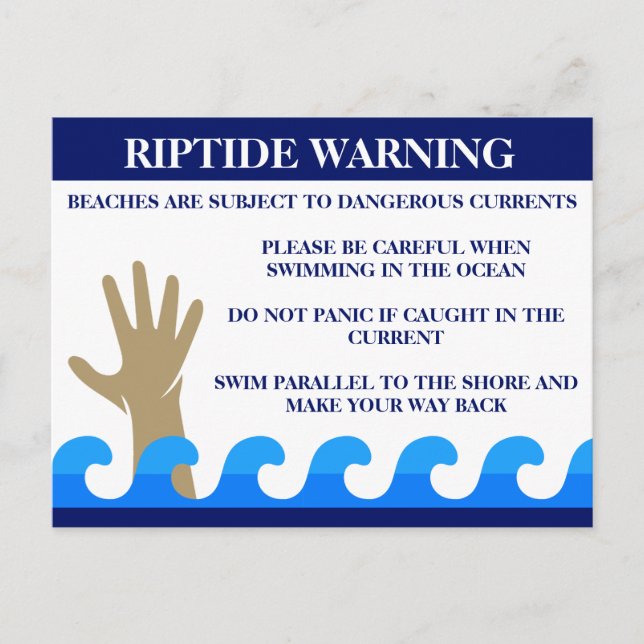 Riptide Warning Dangerous Ocean Safety Rip Current Vykort (Framsida)