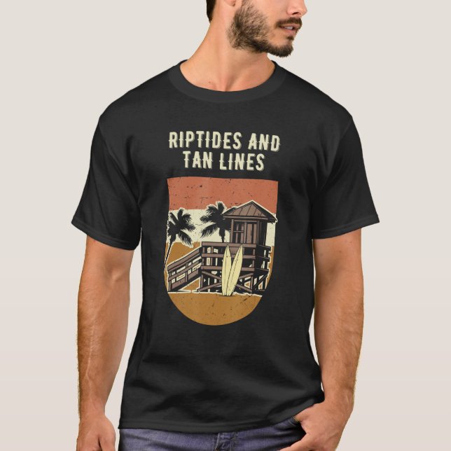 Riptides och Tan Linjer Beach Sunbad Ocean Tann T Shirt (Framsida)