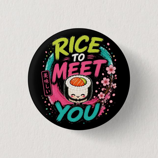 Ris att Mötas – Sött Kawaii Sushi-design Knapp (Framsida)