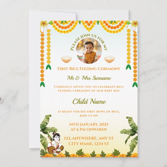Ris Matande inbjudan, Annaprashan Card Inbjudningar (Framsida)