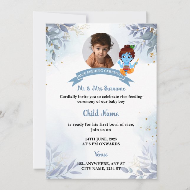 Ris Matande inbjudan, Annaprashan Card Inbjudningar (Framsida)