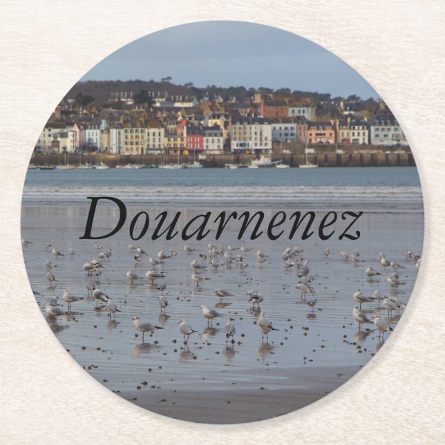 Ris strand i Douarnenez Underlägg Papper Rund (Framsidan)