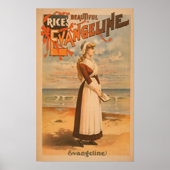 Ris vackra Evangeline Woman vid Ocean Poster (Framsidan)