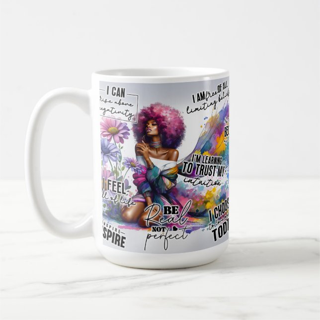 Risa över negativitet Affirmation Kaffemugg (Vänster)