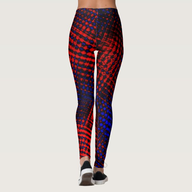 Riscos vermelhos cruzados em fundo azul? leggings (Baksida)