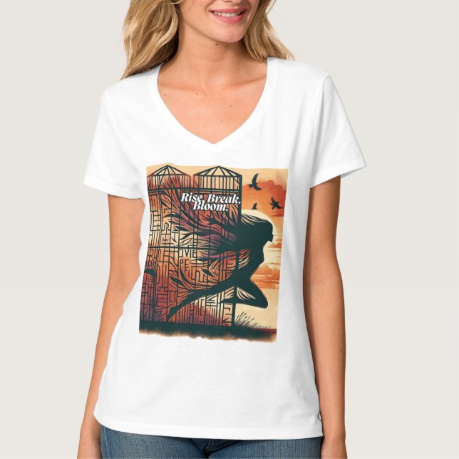 Rise Break Bloom – Powerful quote art for blooming T Shirt (Framsida)