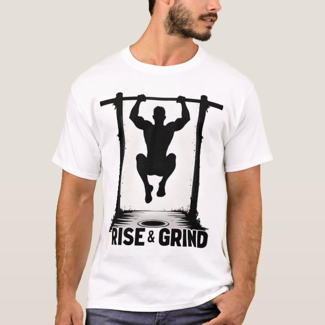 Rise & Grind | Intense Calisthenics Pull-Up Silhou T Shirt (Framsida)