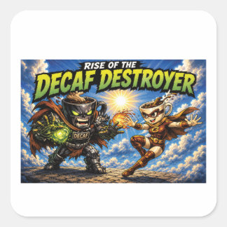 Rise of the Decaf Destroyer Kaffe Superhjälte Teck Fyrkantigt Klistermärke
