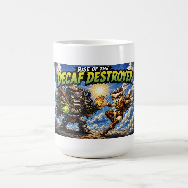 Rise of the Decaf Destroyer Kaffe Superhjälte Teck Kaffemugg (Center)