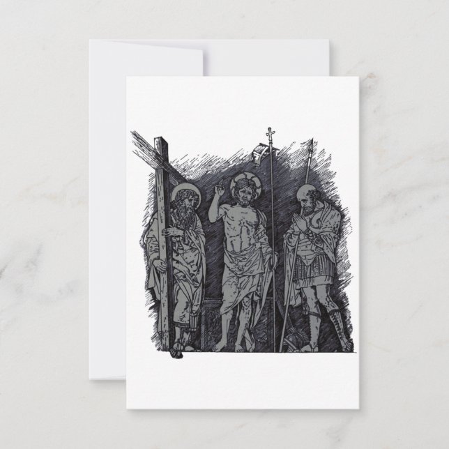 Risen Christ with Andrew and Longinus Holy Card Tack Kort (Framsida)