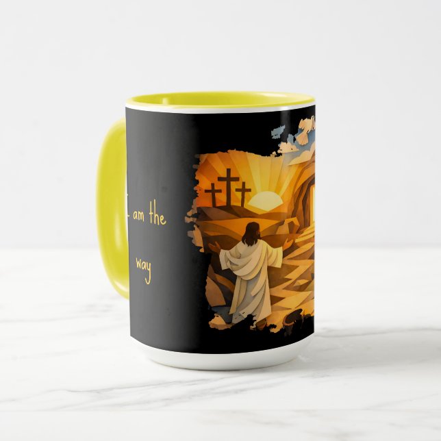 Risen Jesus Empty Tomb 3D Papercut 15oz Coffee Mug Mugg (Framsida vänster)