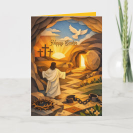 Risen Jesus Empty Tomb 3D Papercut Easter Card Kort