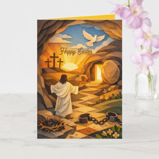 Risen Jesus Empty Tomb 3D Papercut Easter Card Kort