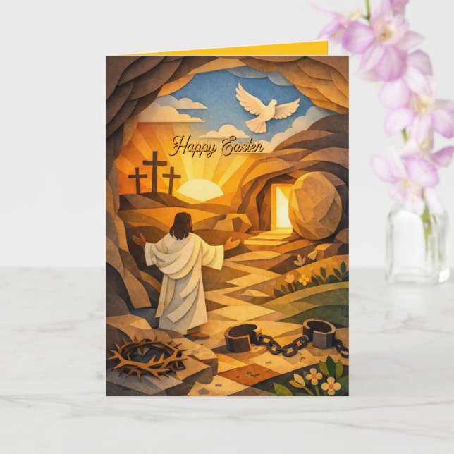 Risen Jesus Empty Tomb 3D Papercut Easter Card Kort (Orkide)