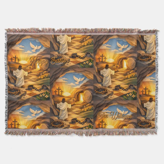 Risen Jesus Empty Tomb 3D Papercut Easter Filt (Framsidan)