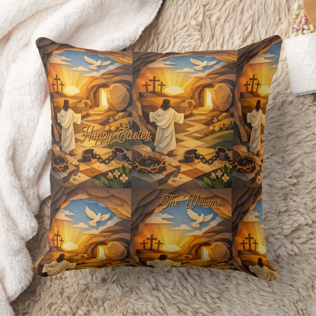 Risen Jesus Empty Tomb 3D Papercut Easter Kudde (Filt)