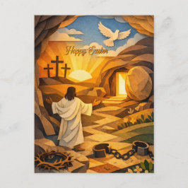 Risen Jesus Empty Tomb 3D Papercut Easter Postcard Vykort