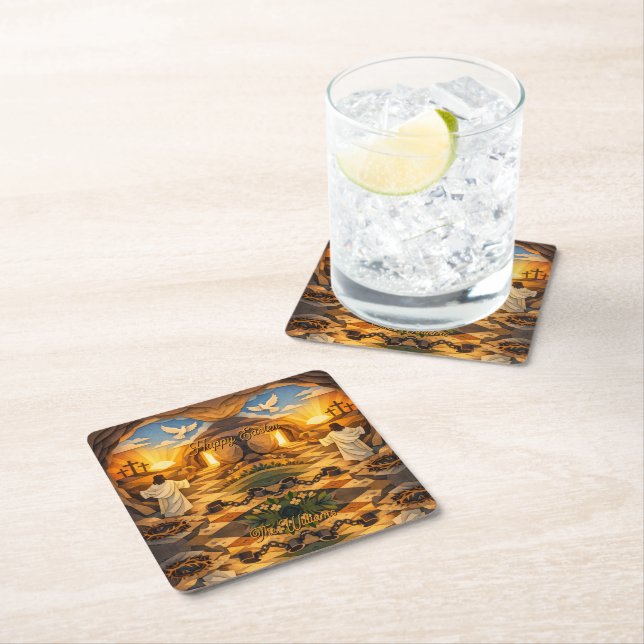 Risen Jesus Empty Tomb 3D Papercut Easter Underlägg Papper Kvadrat (Insitu)