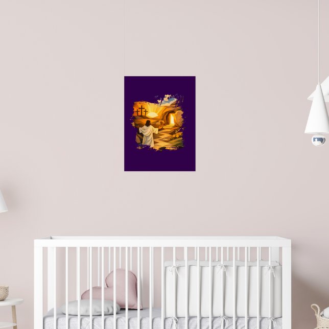 Risen Jesus Empty Tomb 3D Papercut Easter Wall Art Poster (Barnkammare 2)