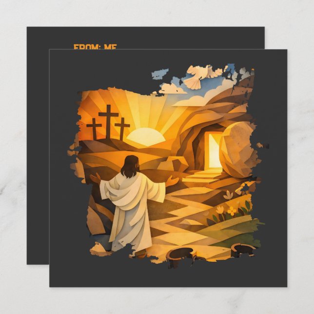 Risen Jesus Empty Tomb Papercut Easter Flat Card (Fram/baksida)