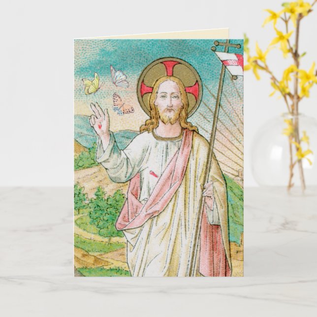 Risen Kristus med Butterflies Påsk Kort (Gul blomma)