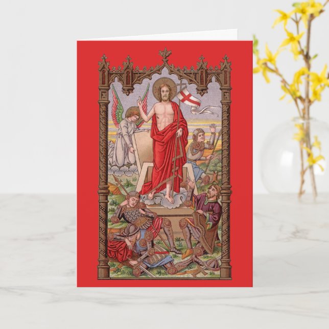 Risen Kristus med Soldiers vid Grav Påsk Kort (Gul blomma)