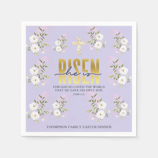 Risen Religiösa Christian Quote Lavender Påsk Pappersservett (Framsidan)