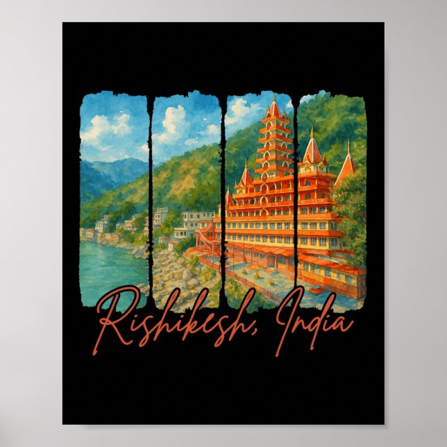 Rishikesh Indien Resa Tripp Penseldrag Rishikesh  Poster (Framsidan)