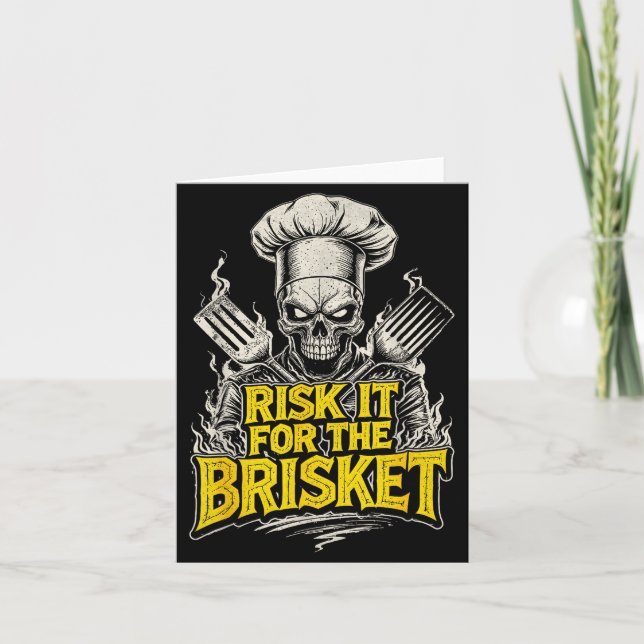 Risk It For The Brisket Funny Bbq Lovers Grill Smo Kort (Framsida)