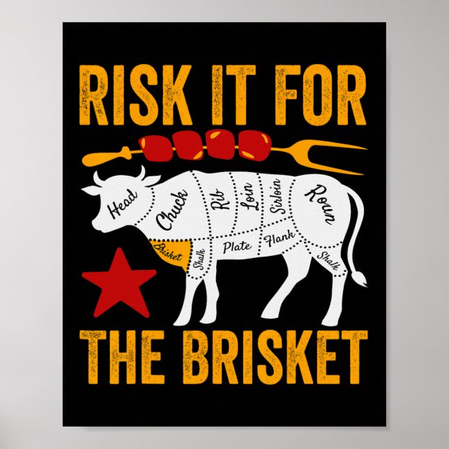 Risk It For The Brisket Funny Bbq Smoking Party Fa Poster (Framsidan)