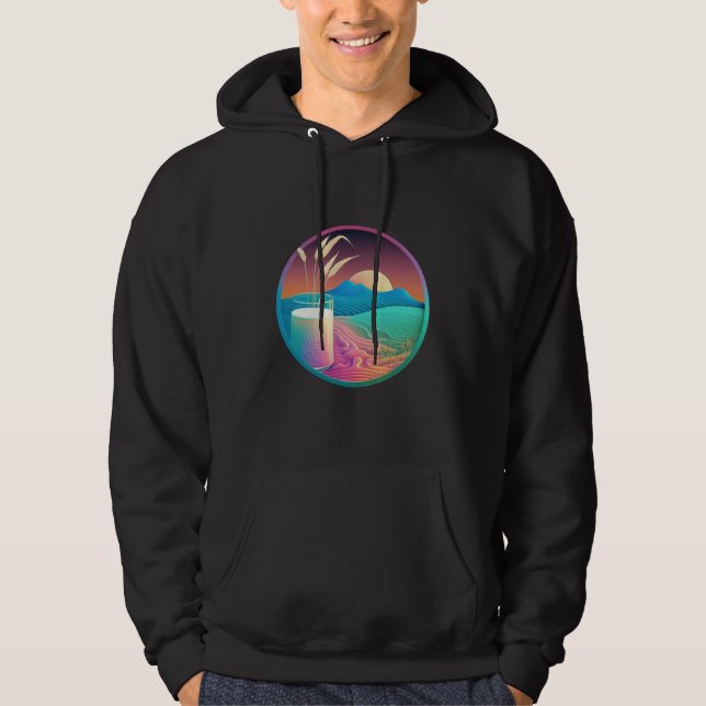 Rismjölk Synthwave 80s Retrowave Estetik Hoodie (Framsida)