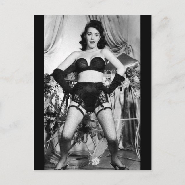Risqué vintage lingerie/dancer vykort (Framsida)