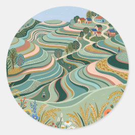 Rissterrass Rund Sticker – Folk Art i Rosa och Sal Runt Klistermärke
