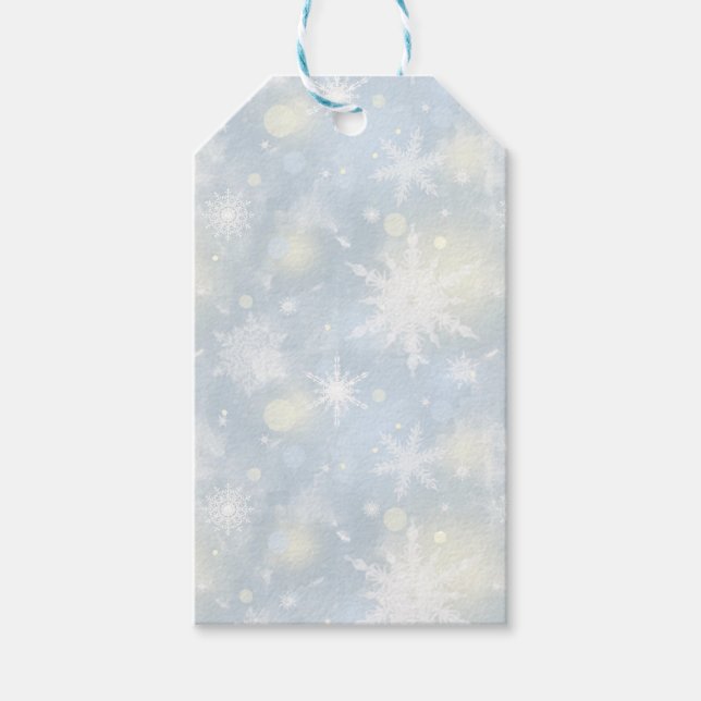 ristmas,design,vit,snöflingor,ljus,grått,blå presentetikett (Framsidan)