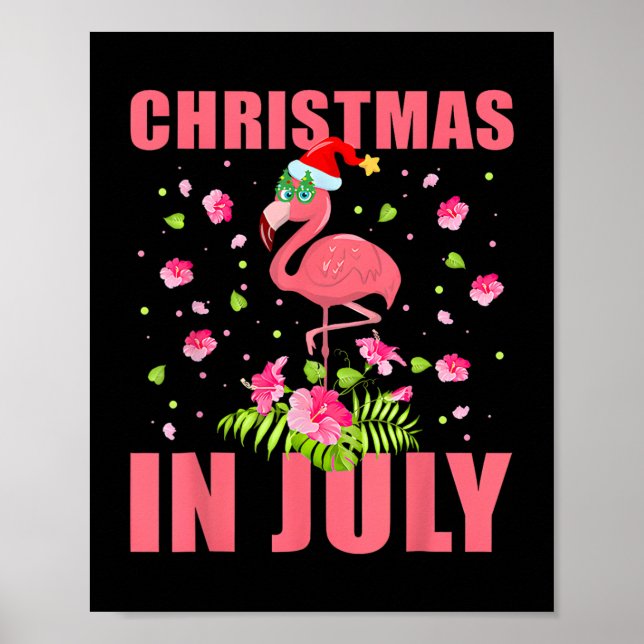 ristmas i July rosa flamingo lustig julafton manar Poster (Framsidan)