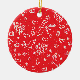 ristmas, mönster på röd bakgrund, doodle julgransprydnad keramik