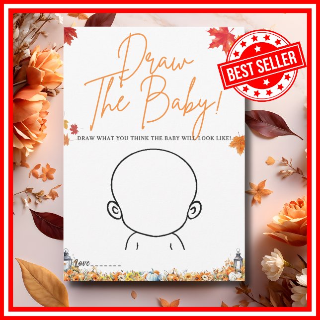 RITA BARN SPELET Baby Shower Spel LITEN PUMPA Inbjudningar (DRAW THE BABY GAME Easy Baby Shower Game A Little Pumpkin is on the Way Fall Autumn Theme )