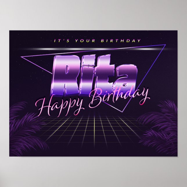 Rita Namn Förnamn lila retro affisch födelsedag (Framsidan)