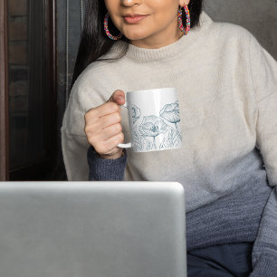 Rita vallmoblommor och Löv (Midnight Grönt) Jumbo Mugg